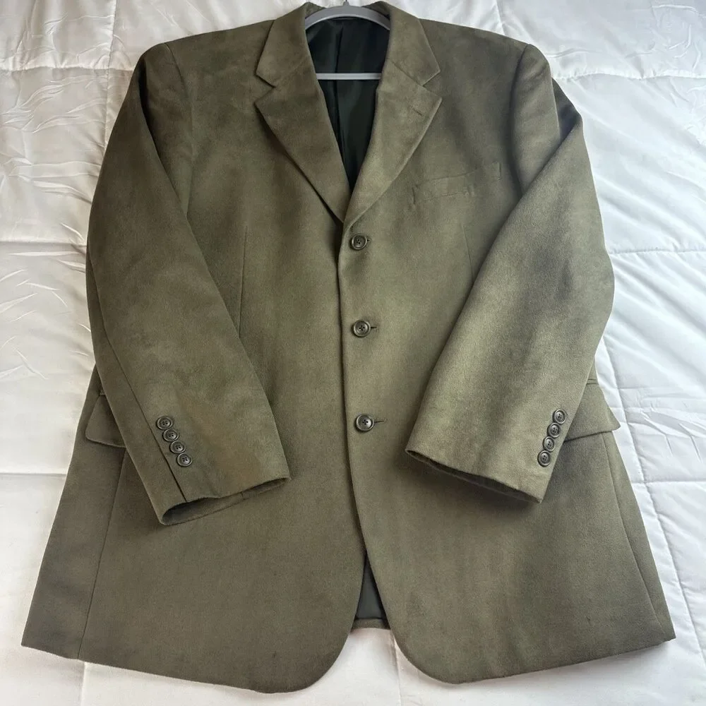 Alfani Men’s Olive Green Micro Suede Blazer Jacket Size 42 Casual Sport Coat